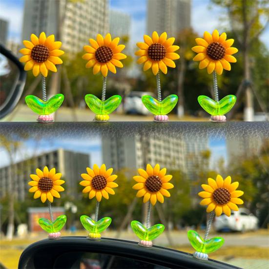 5/8/10Pcs Sunflower Decoration Car Ornament Realistic Looking Mini Size Easy To Install Spring-loaded