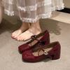 2025 Новые туфли-лодочки Мэри Джейн для женщин, квадратный носок, массивный каблук, универсальные туфли на каждый день и для вечеринки, стильные туфли на высоком каблуке