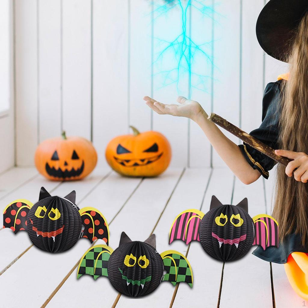 3Pcs Halloween Paper Lantern Hanging Ornament for Outdoor Indoor Doors Walls