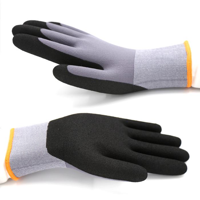 15-Gauge Non-Slip Nylon Frosted Gloves for Oil-Proof Mechanical Maintenance and Handling.