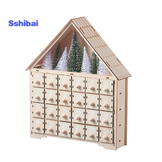 Деревянный рождественский адвент-календарь с 24 пустыми ящиками для хранения в форме дома, рождественский календарь обратного отсчета, домашний декор