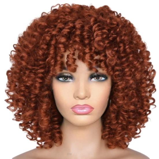 African Women Short Kinky Curly Wigs Silk Hair Natural Look with Bangs High Temperature Wigs Long-Lasting Wear
