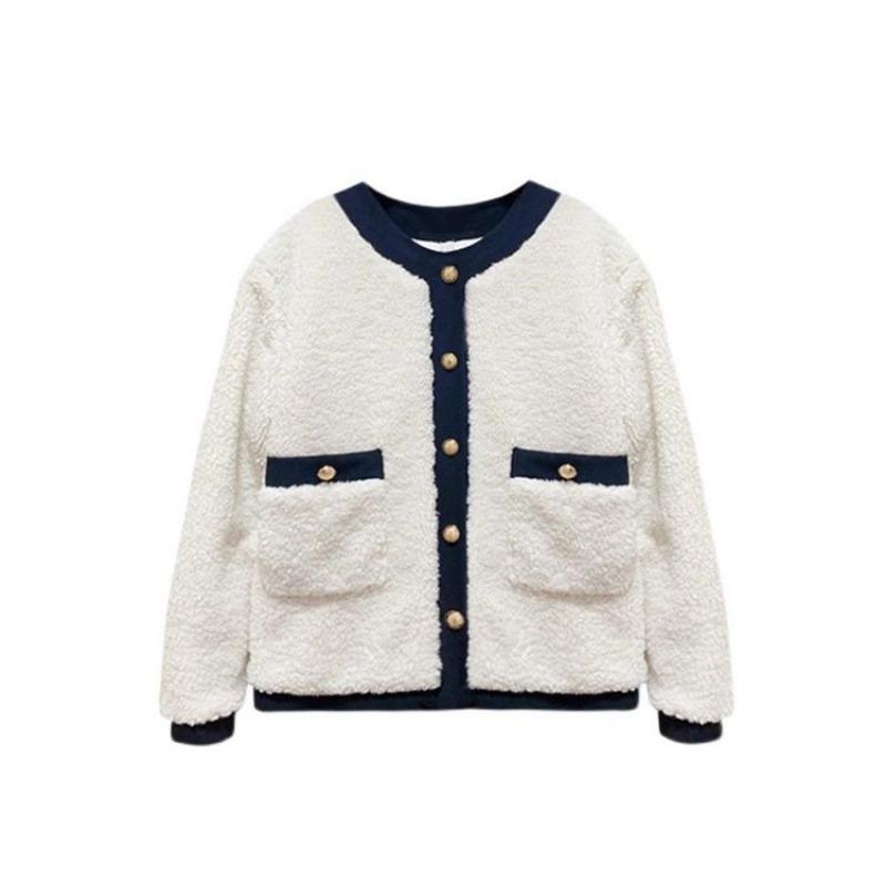 Lamb Plush Small Fragrant Jacket for Women In Autumn and Winter, Thickened Design, Niche Korean Temperament, Warm Cotton Coat for Small People