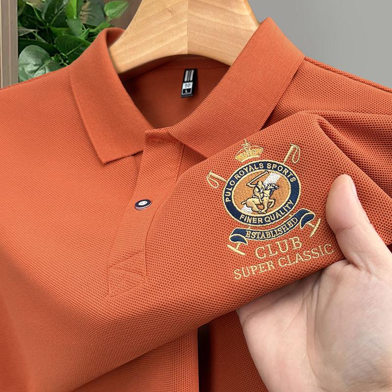 Летняя футболка-поло с отложным воротником, короткий рукав, чистый хлопок, мужская, с вышивкой, короткая, для бизнеса, среднего и молодого возраста, топы