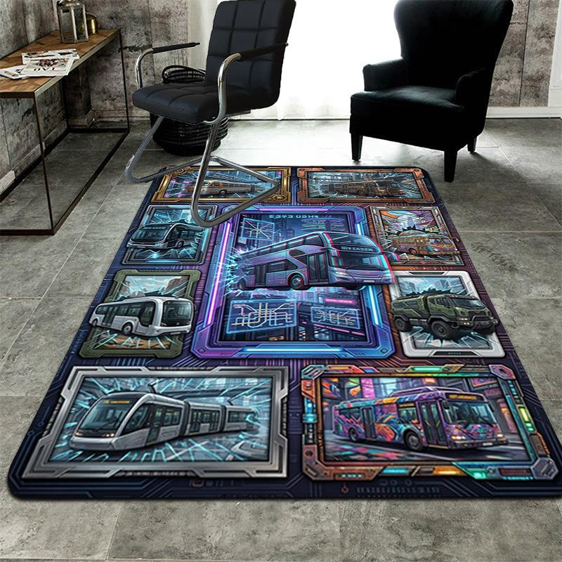 Futuristic Urban Transit Vehicles Pattern Rug Floor Mat for Living Room or Bedroom Soft and Comfortable Carpet a Gift for Birthday and Holiday.