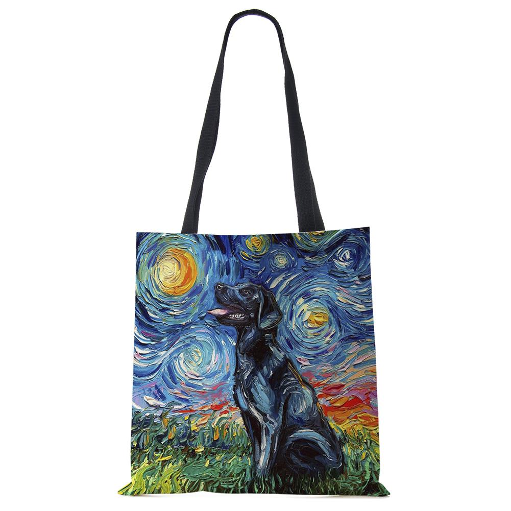 Звездное небо Животное Собака Принт Сумка-тоут Сумка через плечо Женская Большая Повседневная Сумка для покупок Дамская Ручная сумка для покупок На открытом воздухе CLE