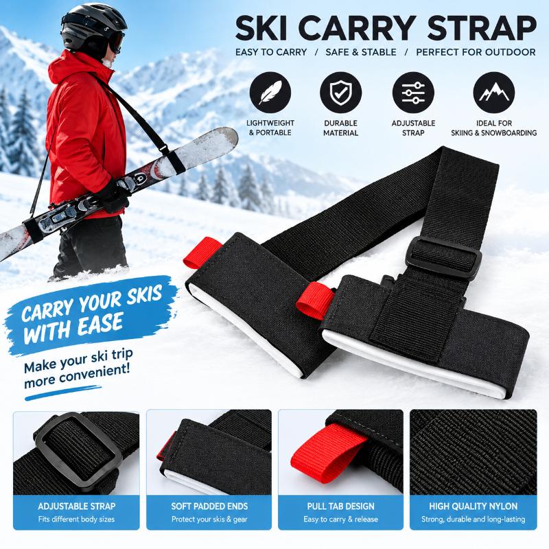 Adjustable Ski Board Carry Strap Double Ski Shoulder Strap for Adults Snowboard Transport Walking Gear