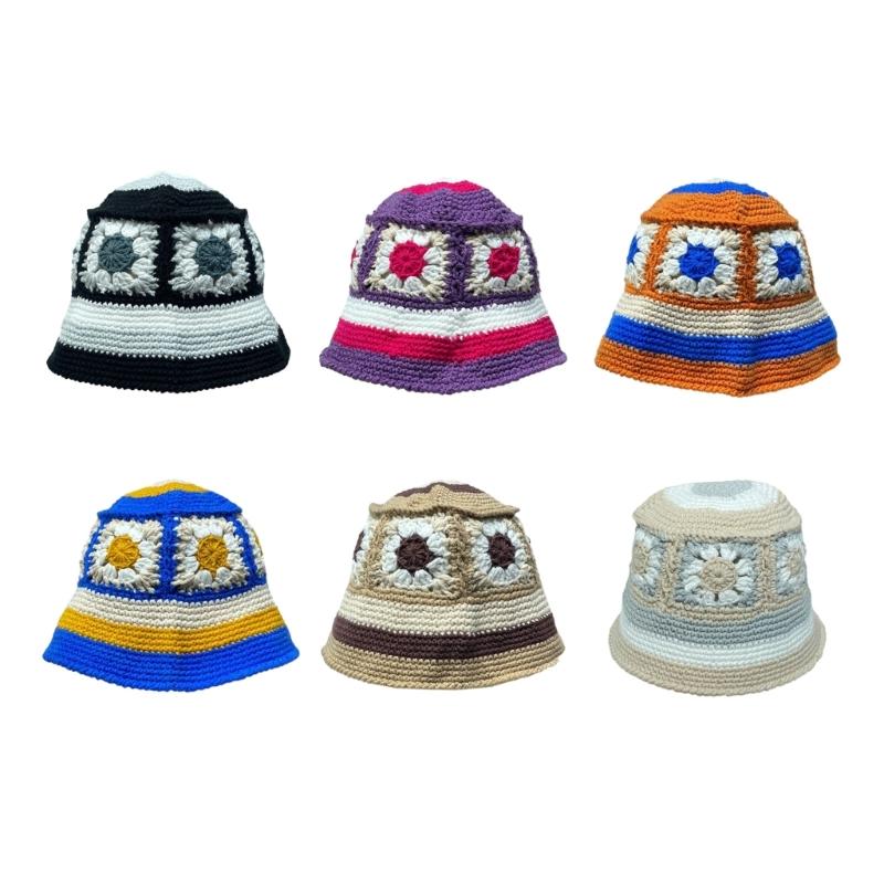 Sweet Girl Crochet Bucket Hat Cute Ladies Fisherman Cap with Flower Pattern Woman Teenagers Casual Summer Sunproof Hat