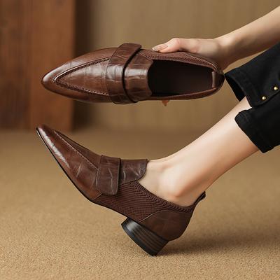 Мода 2025 Новые туфли-лодочки с острым носком на квадратном высоком каблуке, женская обувь из высококачественной натуральной кожи, весна-осень, для платья, женские туфли-лодочки, размеры 34-40