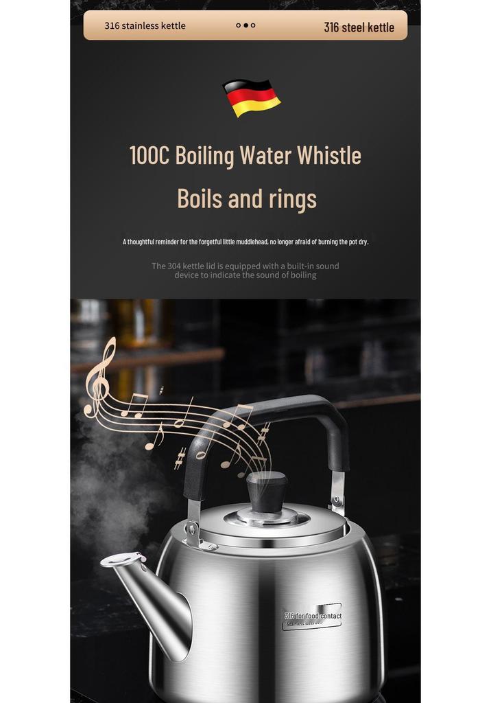 316 Stainless Steel Whistling Stovetop Kettle for Household Use