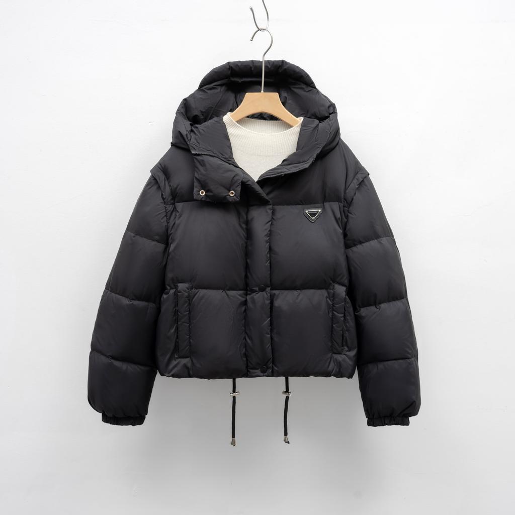 Solid Color Removable Sleeves Down Cotton Clothes Women's Winter New Design Short Vest Hooded Bread Clothes