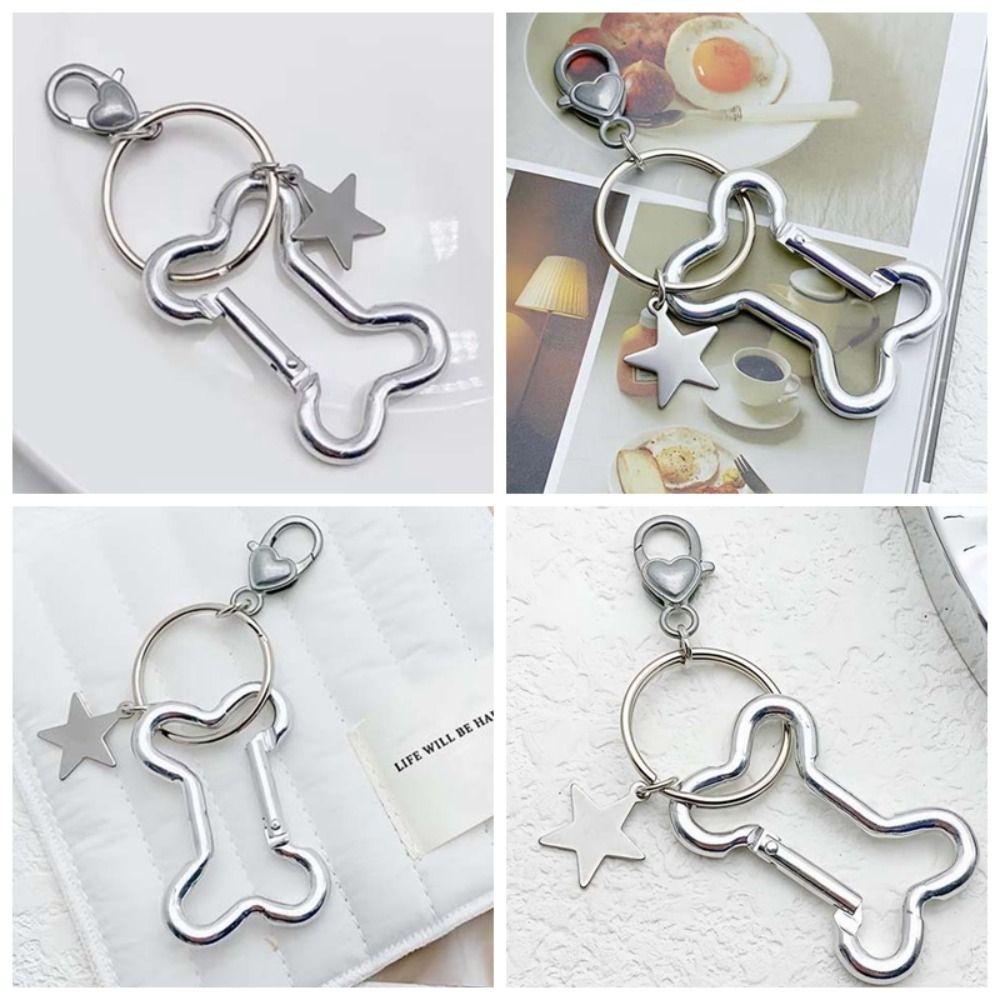 Goth Retro Star Bag Pendant Punk Cool Bone Shape Keyring Fashion Bone Keychain Backpack