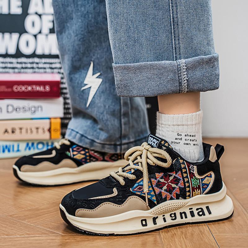 Spring platform embroidery pattern men's sports single shoes casual fashion height increase casual running shoes men
