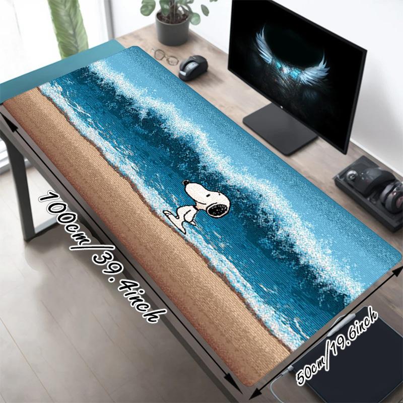 Snoopy Waves Xl Gaming Mouse Pad Nonslip Rubber Base Stitched Edge Waterproof Desk Mat For Pc Laptop Gamer Office Computer Accessories C929862