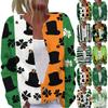 Women's Fashion St. Patrick Print Long Sleeve Knit Cardigan Button Jacket