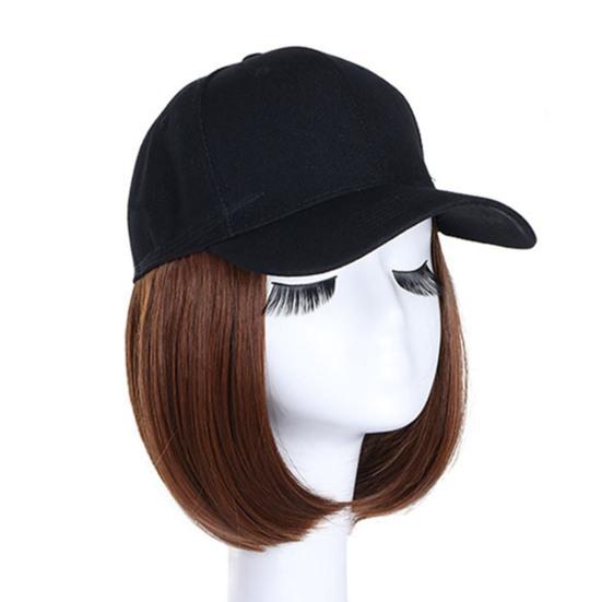 Бейсбольная шляпа, короткий прямой парик, натуральное термостойкое высокотемпературное волокно, коричневая, черная шляпа из синтетических волос для девочек