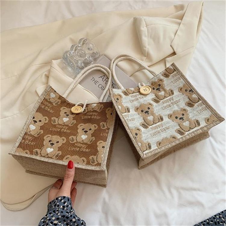Сумка-тоут Bear Linen женская сумка для выхода 2021 года японская маленькая сумка-портфель для студентов сумка через плечо Tide