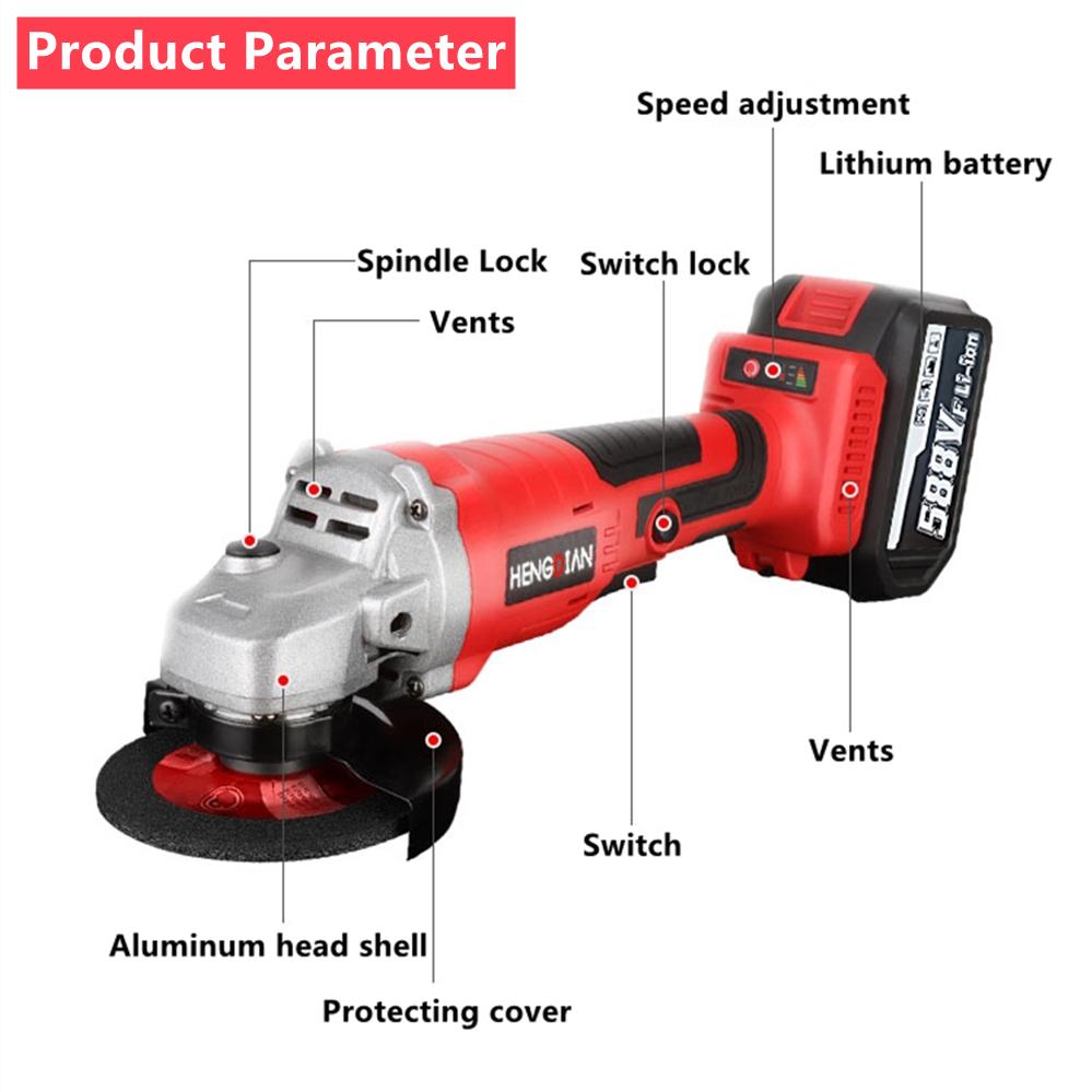Угловая шлифовальная машина 125 мм, 21 В, аккумуляторная, бесщеточная электрическая угловая шлифовальная машина