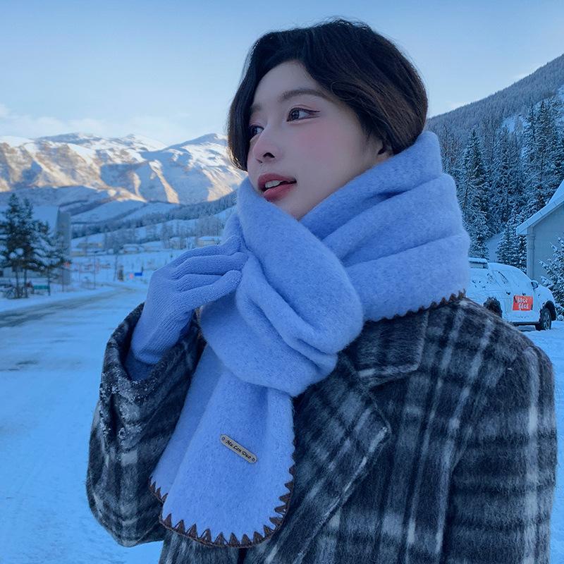 White Scarf Women's New Winter Versatile Knitted Wool Including Wool Warm Scarf