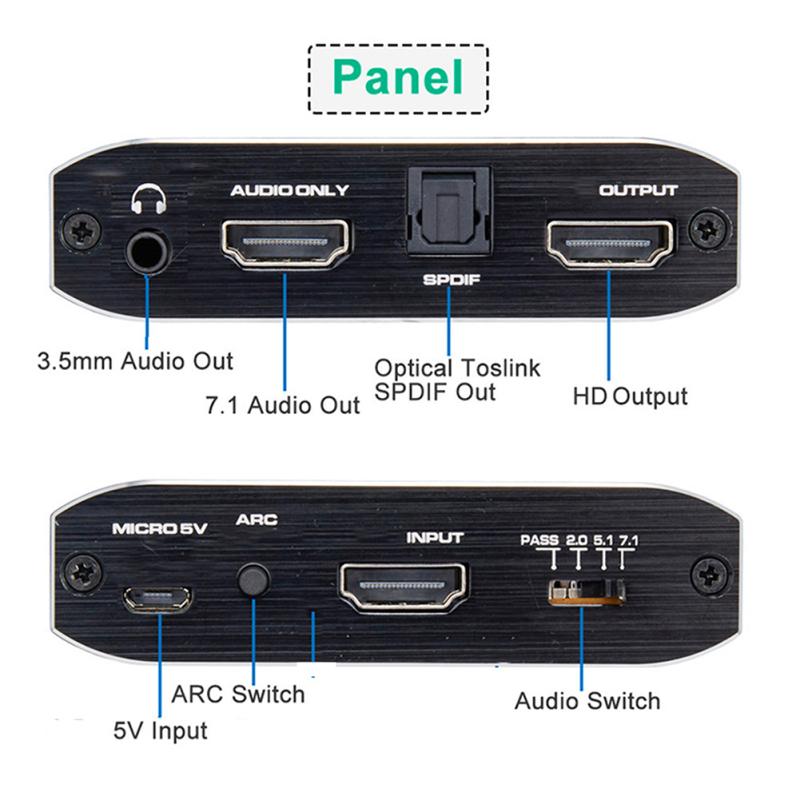 Аудио сепаратор из оптического волокна из алюминиевого сплава с дугой 7,1 4k X 2k 60hz 4 режима аудио Аудио экстрактор