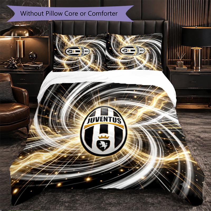 Juventus FC Pattern 3 Pieces Bedding Set Soft Microfiber Duvet Cover with Pillow Cases for Bedroom