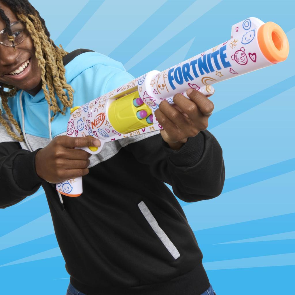 Nerf Fortnite FRENZ 4 EVER Blaster, виртуальный код, упаковка FRENZ 4 EVER, 6 элитных дротиков, барабан для 6 дротиков, подарочный продукт Fortnite G1132, аутентичный продукт