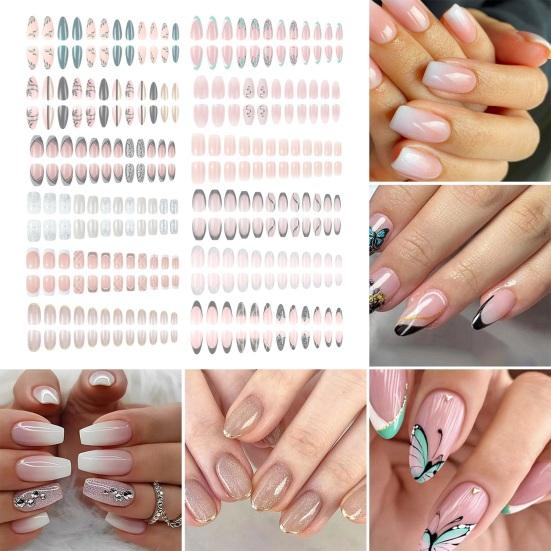 1 комплект накладных ногтей, набор для самостоятельного дизайна ногтей с клеем и пилочкой для ногтей, водостойкие гелевые френч-типсы, аксессуары для искусственных ногтей