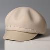 Autumn and winter light luxury handmade diamond chain wool cap women's versatile fashion newsboy hat trendy and warm felt hat