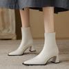 Короткие сапоги на толстом каблуке, женские сапоги на высоком каблуке, тонкие сапоги, молния сзади, эластичные сапоги, женские, осень и зима 2024, новый простой темперамент