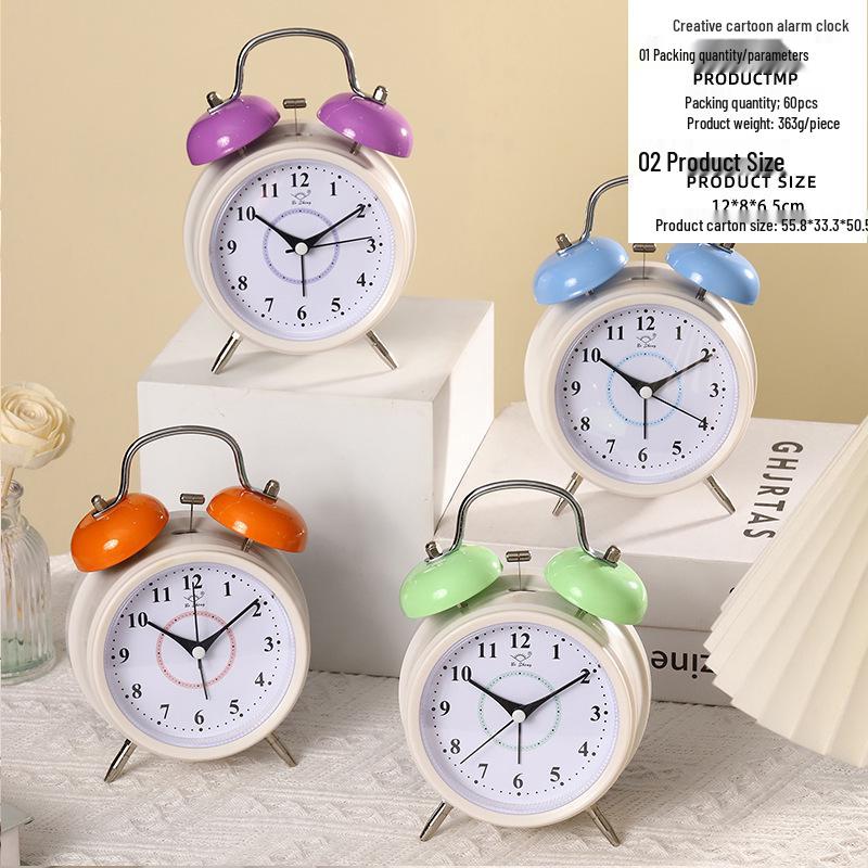 Ретро-будильник с громким звонком и ночником - бесшумные прикроватные часы, креативный подарок для студентов и декор спальни