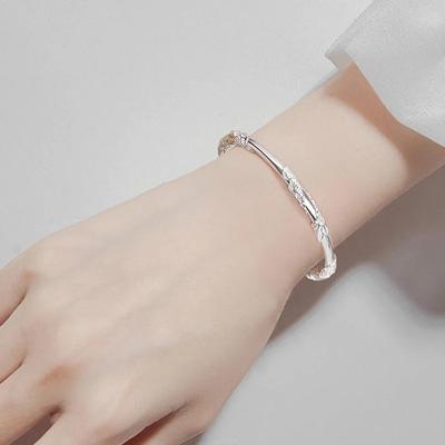 Серебряные Цветы Модный Браслет Женский Простой Текстурный Регулируемый Цельный Браслет Легкая Роскошь Банглы Вечеринка Ювелирные Изделия