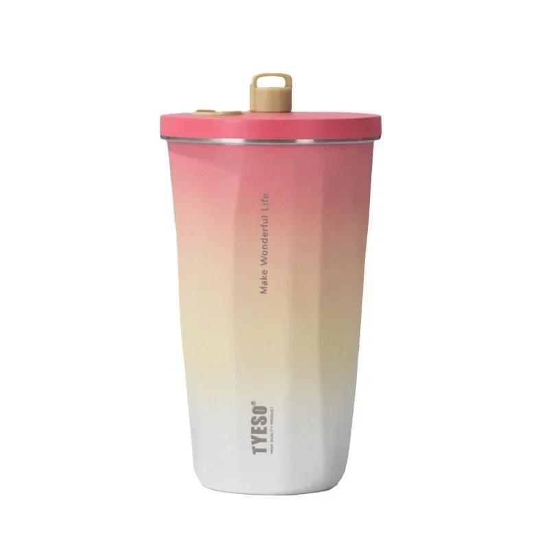 Vacuum Insulated Bottle 600ml Color Change Coffee Cup with Straw Thermos Mug Leak-Proof Thermos Travel Thermal Vacuum Flask Cup