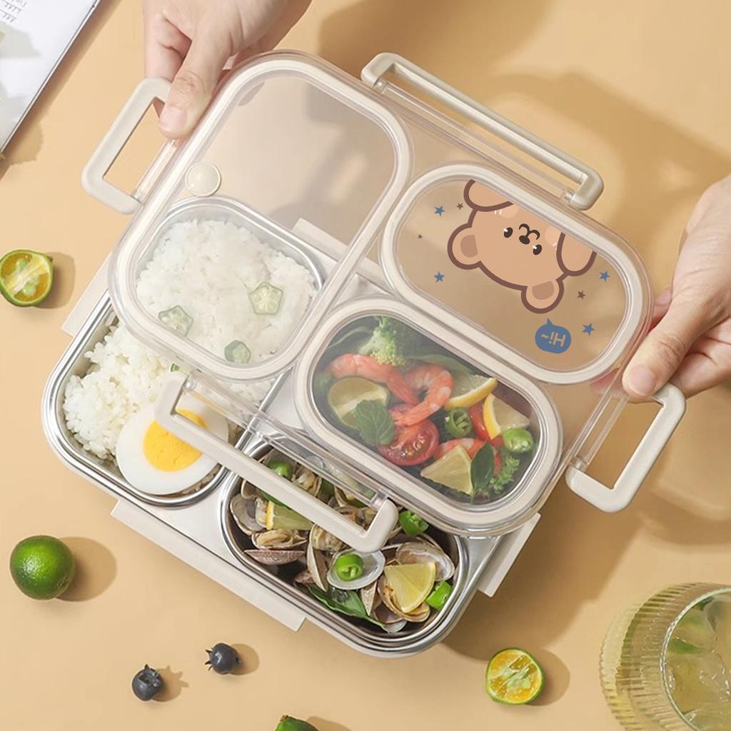 WORTHBUY 1000Ml 304 Stainless Steel Divided Bento Lunch Box ,Portable Large Capacity Leak-proof Food Container For Students