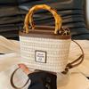 Rattan Straw Bag with Wooden Handle for Women Artisanal Bag Shoulder Bag Crossbody Bucket Beach Bag