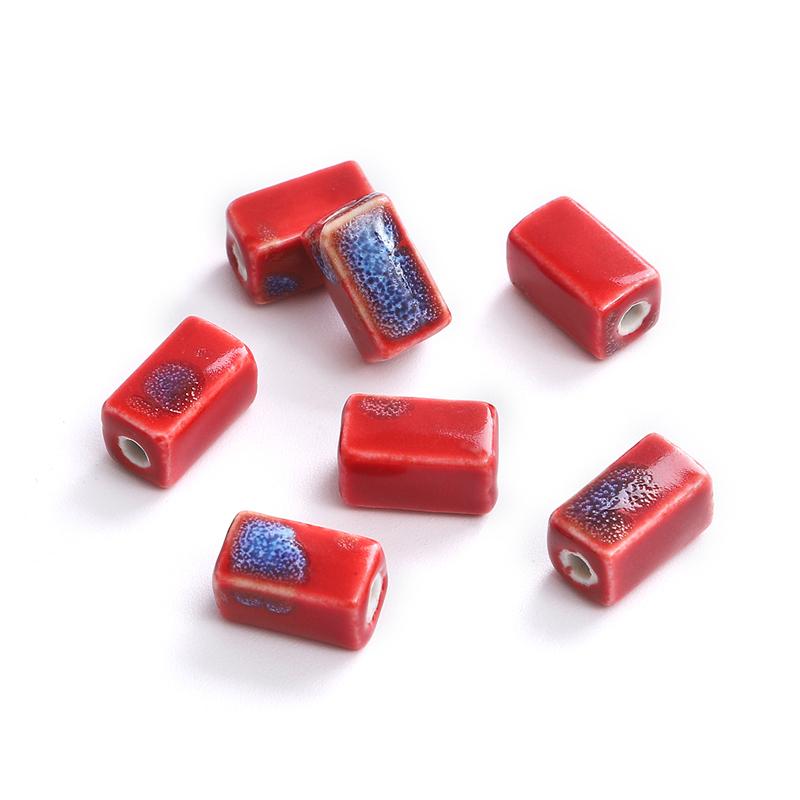 10 шт. 13x8 мм фарфоровые бусины с цветочной глазурью, прямоугольные кубовидные керамические бусины для изготовления ювелирных изделий, сделай сам, подвески, браслет, ожерелье, ремесла