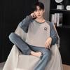 Two Pieces Set Men's Cotton Pajamas Set Long Sleeves Sleeping Top Pant Nightwear Pyjamas Young Boy Pijamas Hombre