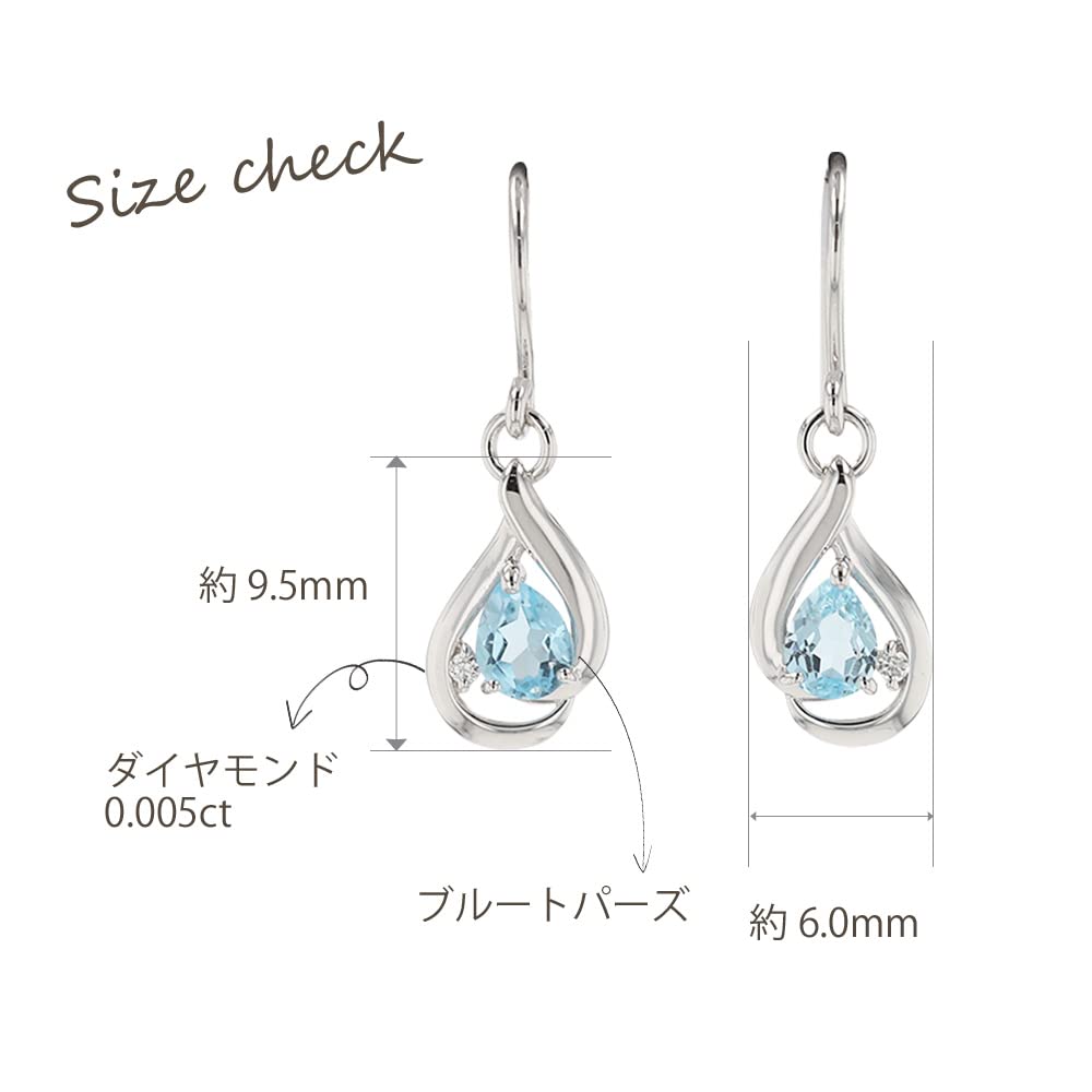 И 10К Белое Золото Серьги Крючки Голубой Топаз Бриллиант Капля Подвеска Камень Рождения OPRPD20275 [Pinky Diane] PINKY&DIANNE