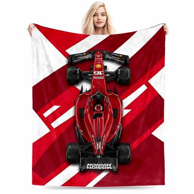 Red Formula Car Racing Design Flannel Blanket for Bedroom, Living Room, Sofa, and Nap
