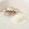 Lace Flower Straw Hat Breathable Material Solid Fringe Beach Straw Hat Extended Brim Elegant Style Wide Brim Sun Hat