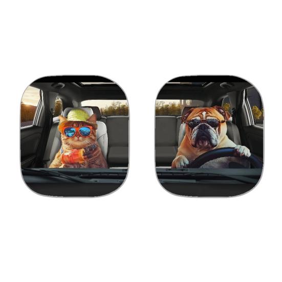 Yousheng 2 шт. Автомобильная солнцезащитная шторка с принтом животных, солнцезащитная шторка на лобовое стекло из алюминиевой фольги высокой плотности, блокирует УФ-лучи, солнцезащитный козырек, всесезонная защита, автомобильное солнце