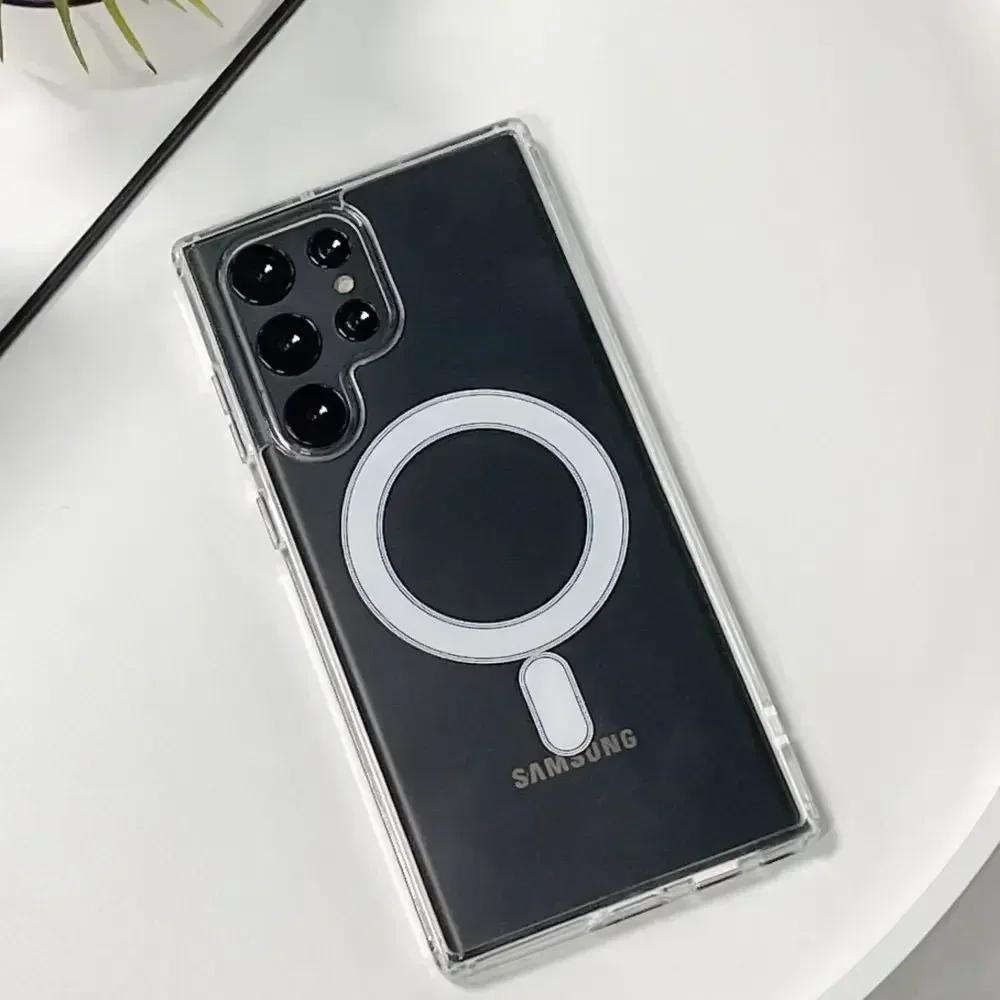 Оригинальный прозрачный магнитный чехол Magsafe для Samsung Galaxy S24 Ultra S21 FE S22 Plus S23 Ultra Беспроводная зарядка Противоударный чехол