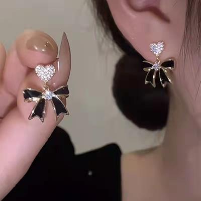 Простые черные серьги-бантики, новые женские серьги-иглы, корейские, легкая роскошь, темпераментные, высококлассные, трендовые