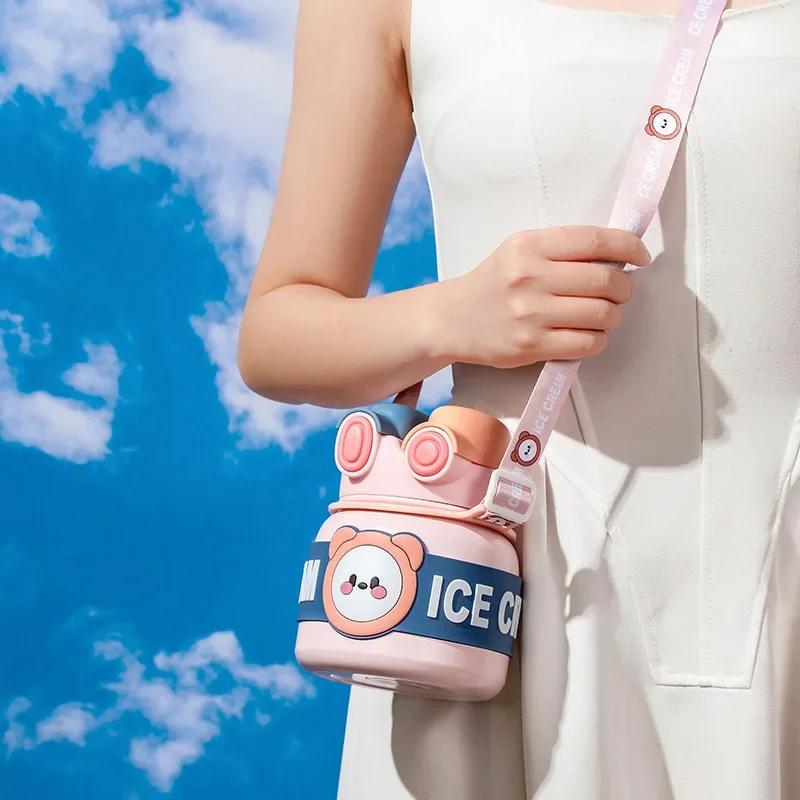 Большая емкость портативных детских вакуумных термосов для детей портативный ремень милый мультяшный термос бутылки для воды