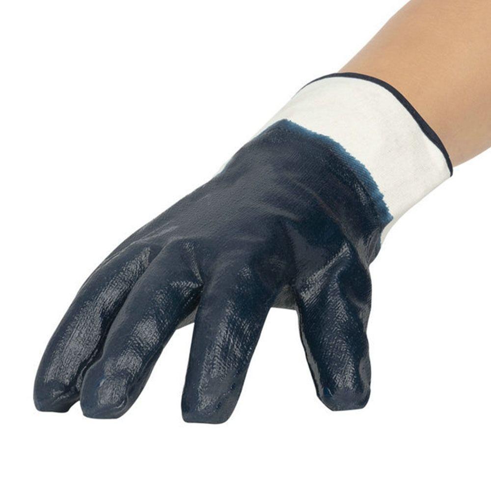 Синие окунутые резиновые перчатки Нитриловый холст утолщает перчатки Прочная рабочая перчатка