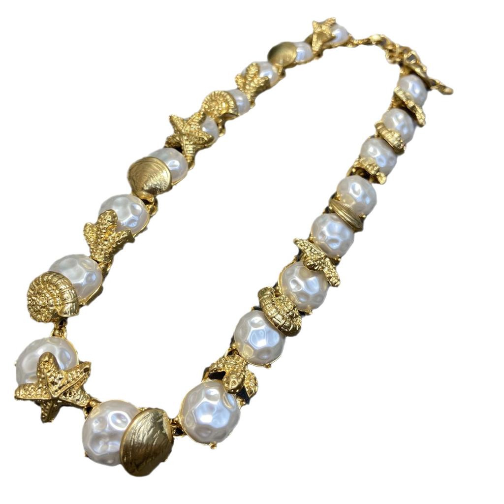 Винтажное позолоченное ожерелье из ракушек и морских звезд, жемчуг, нишевая высококачественная цепочка на ключицу для женщин