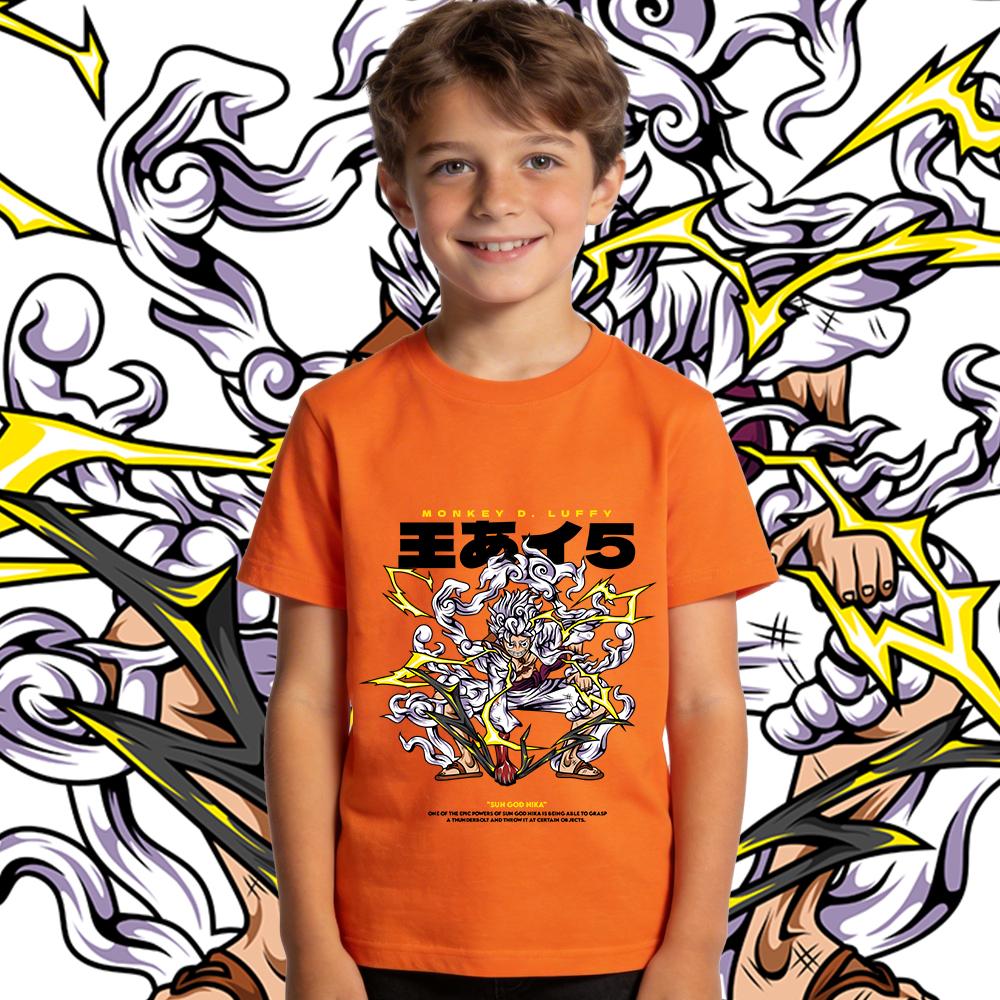 One Piece Luffy Gear 5 Anime Print Tee Kids Cotton T Shirt Boys Girls Summer Casual Top