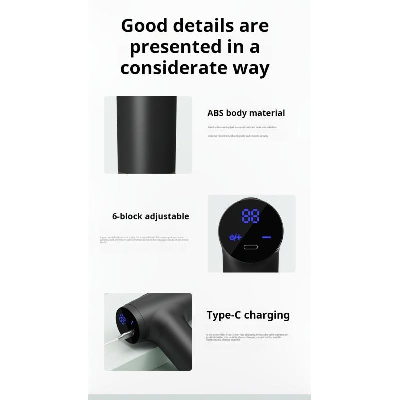 Black 4 Types Of Massage Heads Mini Fascia Gun Multi-Level Massage Gun Muscle Relaxation Massage Equipment Portable Vibration Massager