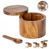 1 шт. Солонка с ложкой и поворотной крышкой Деревянная соль Сольница Деревянная банка для кухни Идеально подходит для хранения приправ