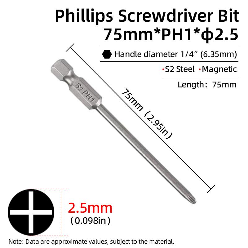1PC Phillips Screwdriver Bits Cross Head Magnetic Screwdrivers PH00 PH1 PH2 S2 Alloy Steel Hex Shank Hand Tools 50/75/100/150mm