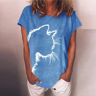 Женская летняя футболка тренд принт котенка ретро мода футболки с коротким рукавом повседневные принтованные топы